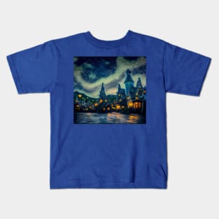 Starry Night Over Hogsmeade Village Kids T-Shirt